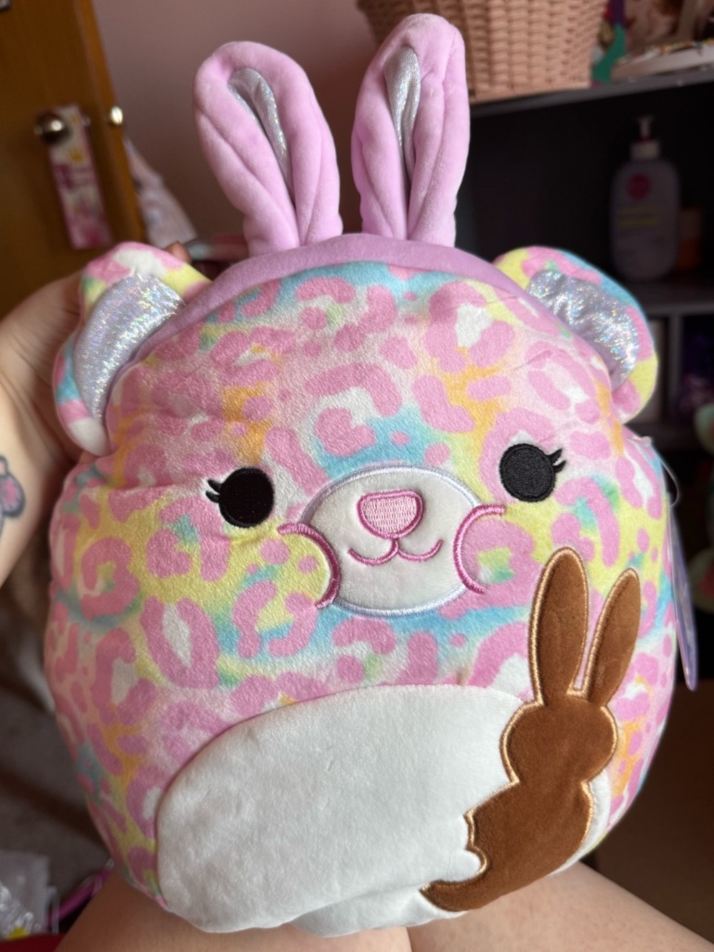 Squishmallows Pastel Leopard Print Bunny in Pink, Yellow, Blue